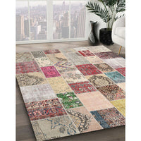 Contemporary Dark Almond Brown Patchwork Rug, con1411