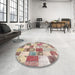 Round Machine Washable Contemporary Dark Almond Brown Rug in a Office, wshcon1411