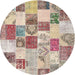 Sideview of Contemporary Dark Almond Brown Patchwork Rug, con1411