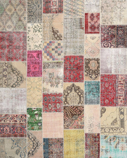 Contemporary Dark Almond Brown Patchwork Rug, con1411