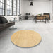 Round Contemporary Chrome Gold Yellow Solid Rug in a Office, con1412