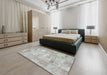 Contemporary Gunmetal Gray Patchwork Rug in a Bedroom, con1413