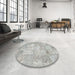 Round Machine Washable Contemporary Gunmetal Gray Rug in a Office, wshcon1413