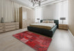 Contemporary Red Patchwork Rug in a Bedroom, con1416