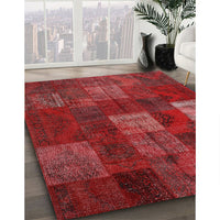 Contemporary Red Patchwork Rug, con1416