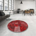 Round Contemporary Red Patchwork Rug in a Office, con1416