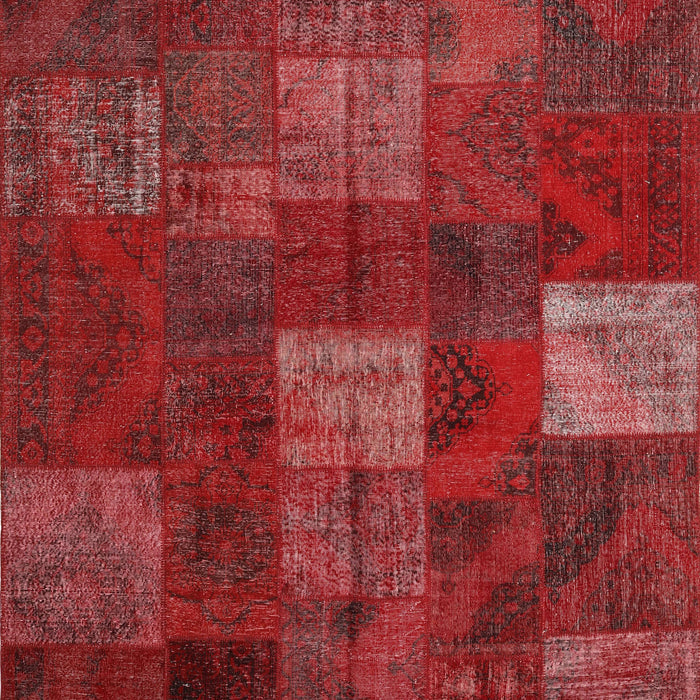 Contemporary Red Patchwork Rug, con1416