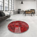 Round Machine Washable Contemporary Red Rug in a Office, wshcon1416