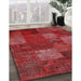 Contemporary Red Patchwork Rug in Family Room, con1418