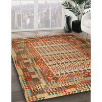 Contemporary Mahogany Brown Patchwork Rug, con1420