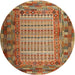 Sideview of Contemporary Mahogany Brown Patchwork Rug, con1420