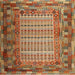 Square Contemporary Mahogany Brown Patchwork Rug, con1420