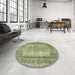 Round Machine Washable Contemporary Avocado Green Rug in a Office, wshcon1421