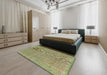 Contemporary Avocado Green Modern Rug in a Bedroom, con1423