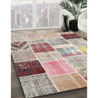 Contemporary Dark Almond Brown Patchwork Rug, con1424