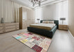 Contemporary Dark Almond Brown Patchwork Rug in a Bedroom, con1424