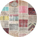 Sideview of Contemporary Dark Almond Brown Patchwork Rug, con1424