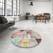 Round Machine Washable Contemporary Dark Almond Brown Rug in a Office, wshcon1424