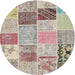 Sideview of Contemporary Dark Almond Brown Patchwork Rug, con1425