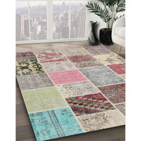 Contemporary Dark Almond Brown Patchwork Rug, con1425