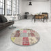 Round Machine Washable Contemporary Dark Almond Brown Rug in a Office, wshcon1425