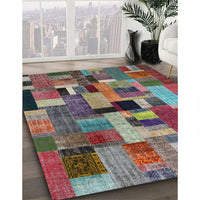 Contemporary Chestnut Brown Patchwork Rug, con1426