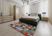 Contemporary Chestnut Brown Patchwork Rug in a Bedroom, con1426