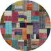 Sideview of Contemporary Chestnut Brown Patchwork Rug, con1426