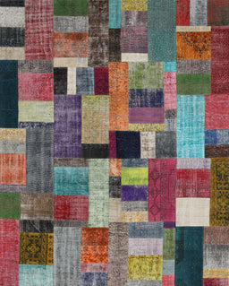 Contemporary Chestnut Brown Patchwork Rug, con1426