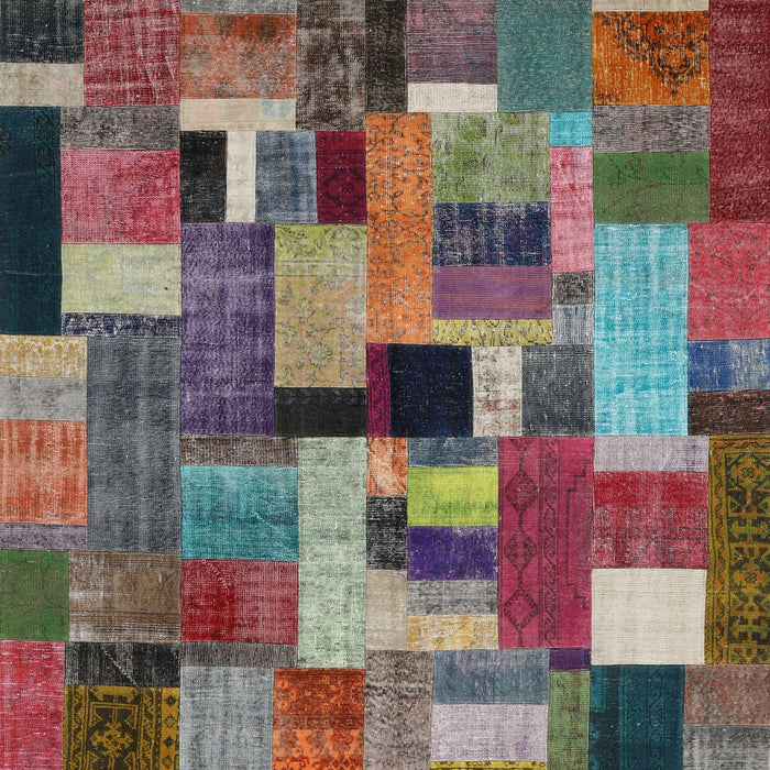 Contemporary Chestnut Brown Patchwork Rug, con1426