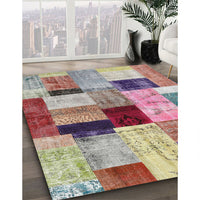 Contemporary Raspberry Purple Patchwork Rug, con1427