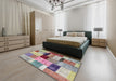 Contemporary Raspberry Purple Patchwork Rug in a Bedroom, con1427