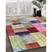 Contemporary Raspberry Purple Patchwork Rug in Family Room, con1427