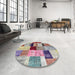 Round Contemporary Raspberry Purple Patchwork Rug in a Office, con1427