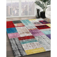 Contemporary Chestnut Brown Patchwork Rug, con1428