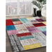 Contemporary Chestnut Brown Patchwork Rug in Family Room, con1428