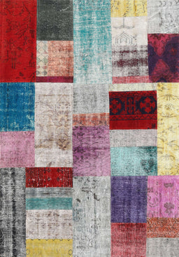 Contemporary Chestnut Brown Patchwork Rug, con1428