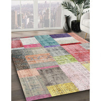 Contemporary Mauve Taupe Purple Patchwork Rug, con1429