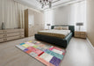 Contemporary Mauve Taupe Purple Patchwork Rug in a Bedroom, con1429