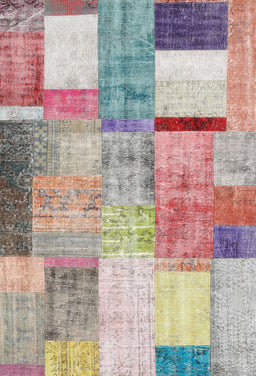Contemporary Mauve Taupe Purple Patchwork Rug, con1429