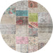 Sideview of Contemporary Pale Silver Gray Patchwork Rug, con1430