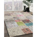 Contemporary Pale Silver Gray Patchwork Rug in Family Room, con1430