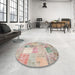 Round Contemporary Desert Sand Beige Patchwork Rug in a Office, con1431