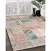 Contemporary Desert Sand Beige Patchwork Rug in Family Room, con1431