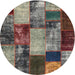 Sideview of Contemporary Reddish Brown Patchwork Rug, con1437