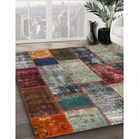 Contemporary Reddish Brown Patchwork Rug, con1437