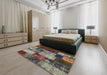 Contemporary Reddish Brown Patchwork Rug in a Bedroom, con1437