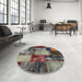 Round Contemporary Reddish Brown Patchwork Rug in a Office, con1437