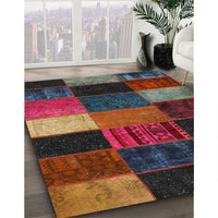 Contemporary Brown Patchwork Rug, con1438