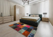 Contemporary Brown Patchwork Rug in a Bedroom, con1438